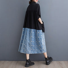 Playful Patchwork Shirt Dress with Jean Trim