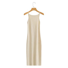 Chic Minimalist Beige Tank Midi Dress