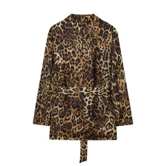 Leopard Print Belted Blazer and Wide-Leg Trousers Set