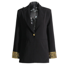 Black Structured Blazer with Gold Embellished Cuffs