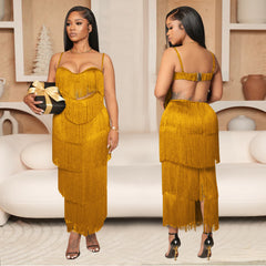 Sexy Strapless Backless Tassel Party Dress