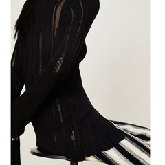 Asymmetric Split-Hem Ribbed Knit Top