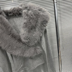 Soft Knit Top with Oversized Faux Fur Neckline