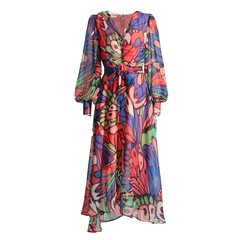 Bohemian Multicolor Abstract Chiffon Maxi Dress