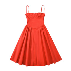 Red Spaghetti - Strap Midi Dress