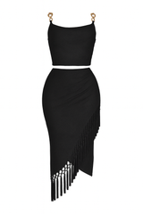 Black Two - Piece Set with Fringe Hem
