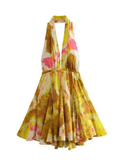 Summer Deep V Neck Backless Halter Dress