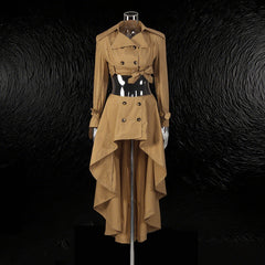 Trench Style Cropped Jacket High-Low Skirt Set