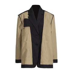 Two-Tone Utility Blazer with Contrast Trim and Pockets