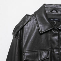 Belted Faux-Leather Safari Jacket