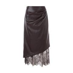 Asymmetric Faux Leather Skirt with Lace Trim Detail