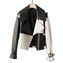 Bold Lapels Colorblock Leather Jacket