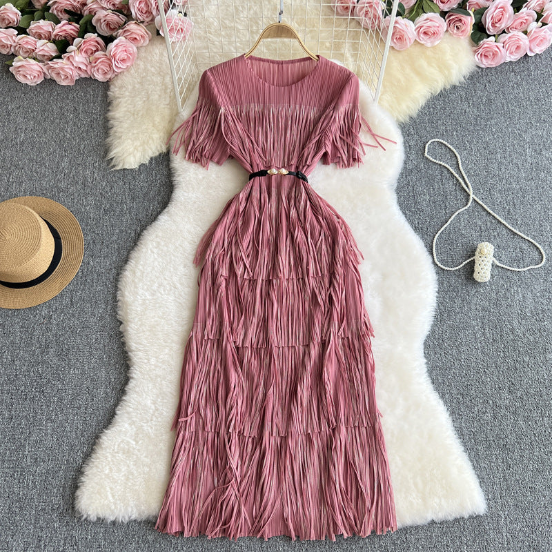 Tiered Fringe Black Maxi Dress