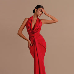 Backless Halter Neck Satin Gown
