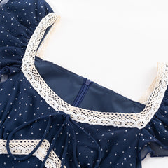 Square Neck Polka Dot Dress with Bubble Sleeve