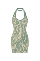 Retro Marbled Halter Knit Bodycon Dress