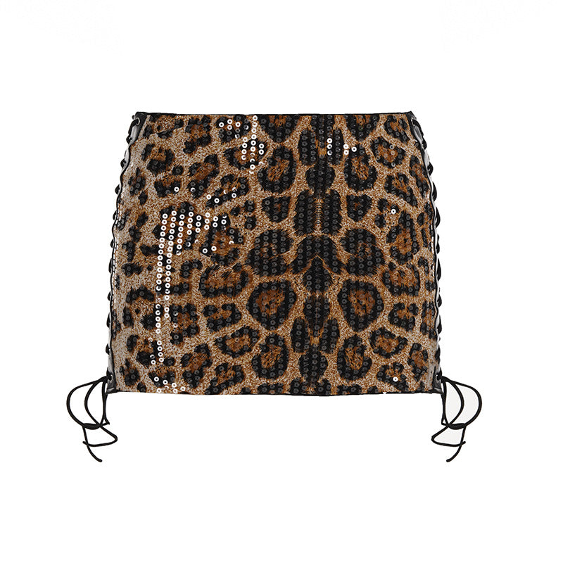 Leopard Print Sequin Skirt