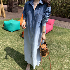 Vintage Gradient Wash Button-Up Denim Dress