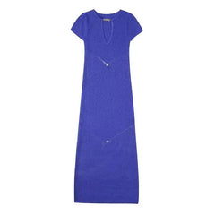 V-Neck Textured Knit Dress with Mesh Detail