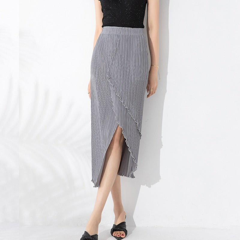 Layered Irregular Hem Pleated Skirt
