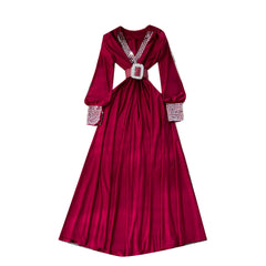 V-Neck Sequin Trim Long Sleeve Dress