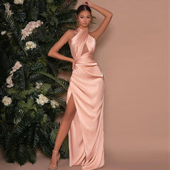 Cross - Strap Slit Evening Dress