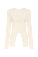 Asymmetric Split-Hem Ribbed Knit Top