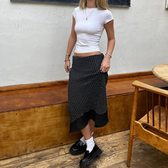 Polka Dot Mesh Layered Midi Skirt