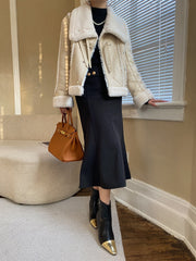 Black Shearling-Lined Black Biker Jacket