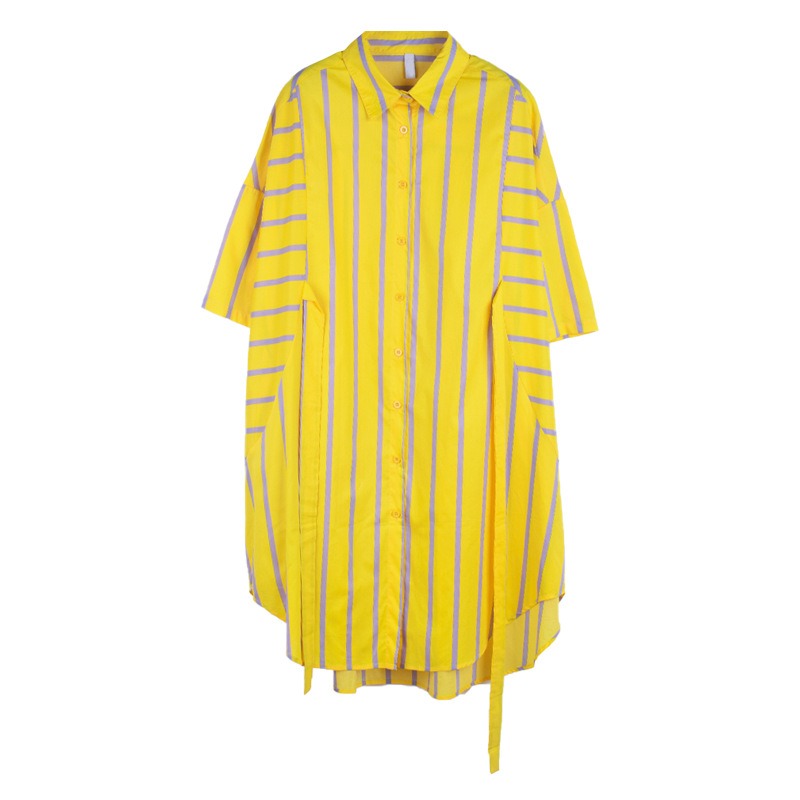 Designer Stripe Button-Down Shirt Dress