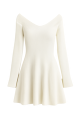 Off-Shoulder Rib Knit Mini Sweater Dress