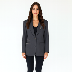 Two button embroidered long sleeved silhouette suit jacket