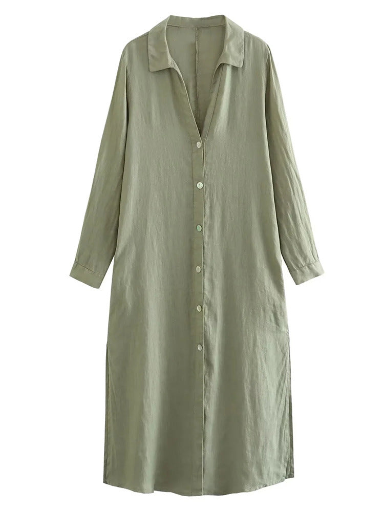 Minimalist Button-Down Linen Shirt Dress