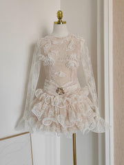 Luxurious Lace Applique Ruffle Mini Dress