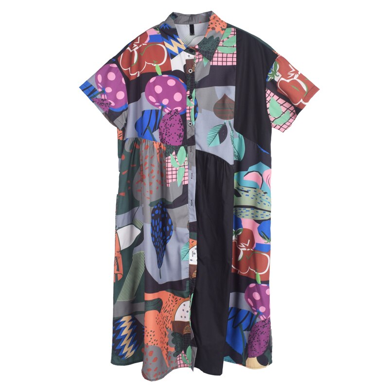 Playful Art Collage Short Sleeve Dress