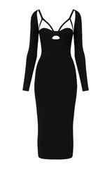 Black Strappy Cutout Sculpted Knit Dress