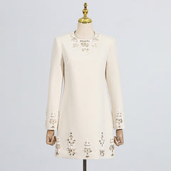 Embellished Long-Sleeve Mini Dress with Floral Detailing