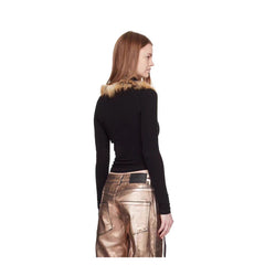 Faux Fur Collar Pullover Long Sleeve Top