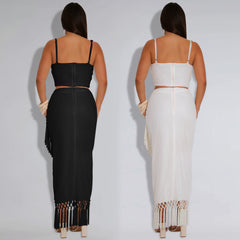 Black Two - Piece Set with Fringe Hem