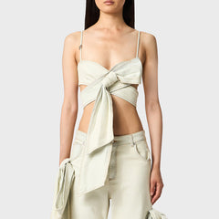Bow Front Cami Crop Top with Stitch Detail