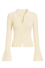 Minimalist Flare-Sleeve Ribbed Collar Top