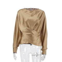 Satin Ruched Wrap Blouse