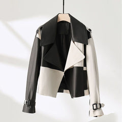 Bold Lapels Colorblock Leather Jacket