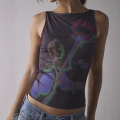 Artistic Rose Print Party Crop Top