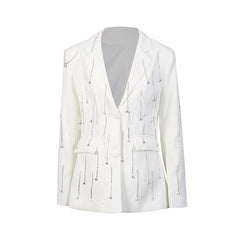 Rhinestone Draped Blazer Skirt Set