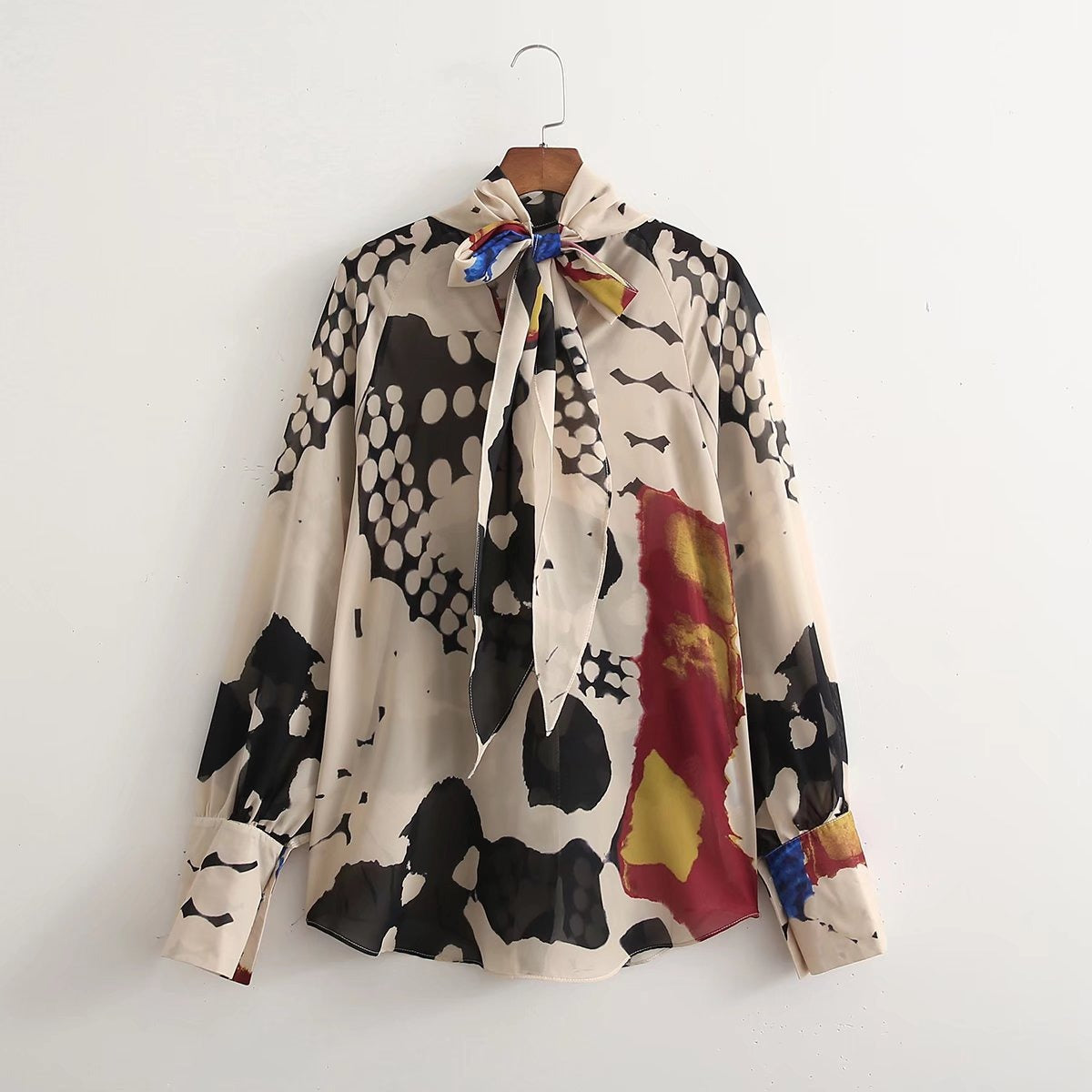 Multicolor Artistic Blouse with Colorful Neck Scarf