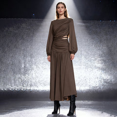 Knitted Waistband Pleated Hem Dress