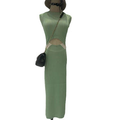 Mint Ribbed Cut-Out Waist Knit Midi Dress