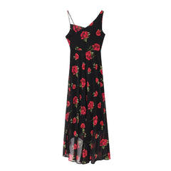 Black Rose Print Maxi Dress
