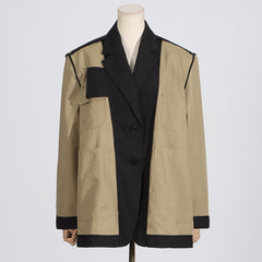 Two-Tone Utility Blazer with Contrast Trim and Pockets